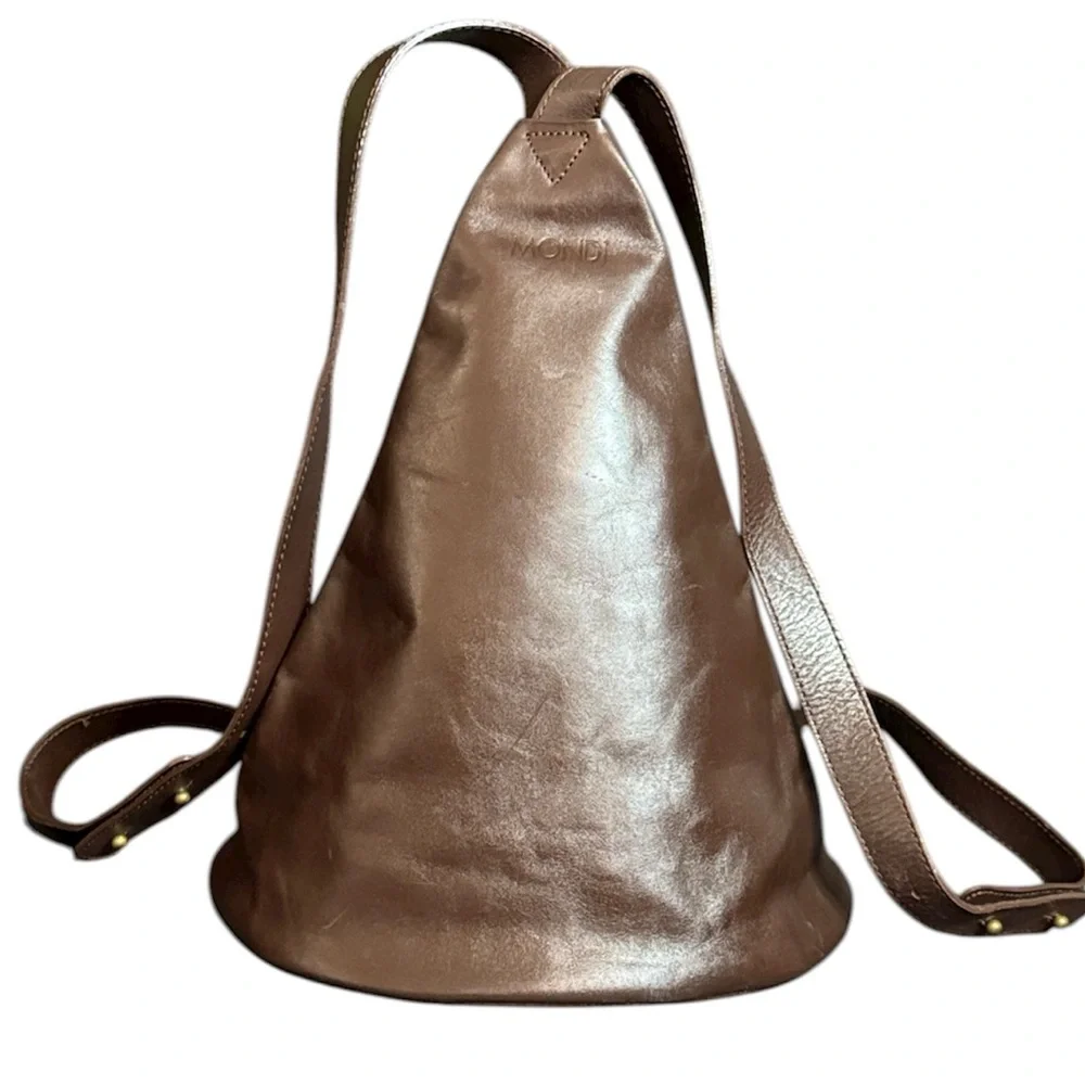 Vintage Brown Leather Cone Backpack Shoulder Bag
